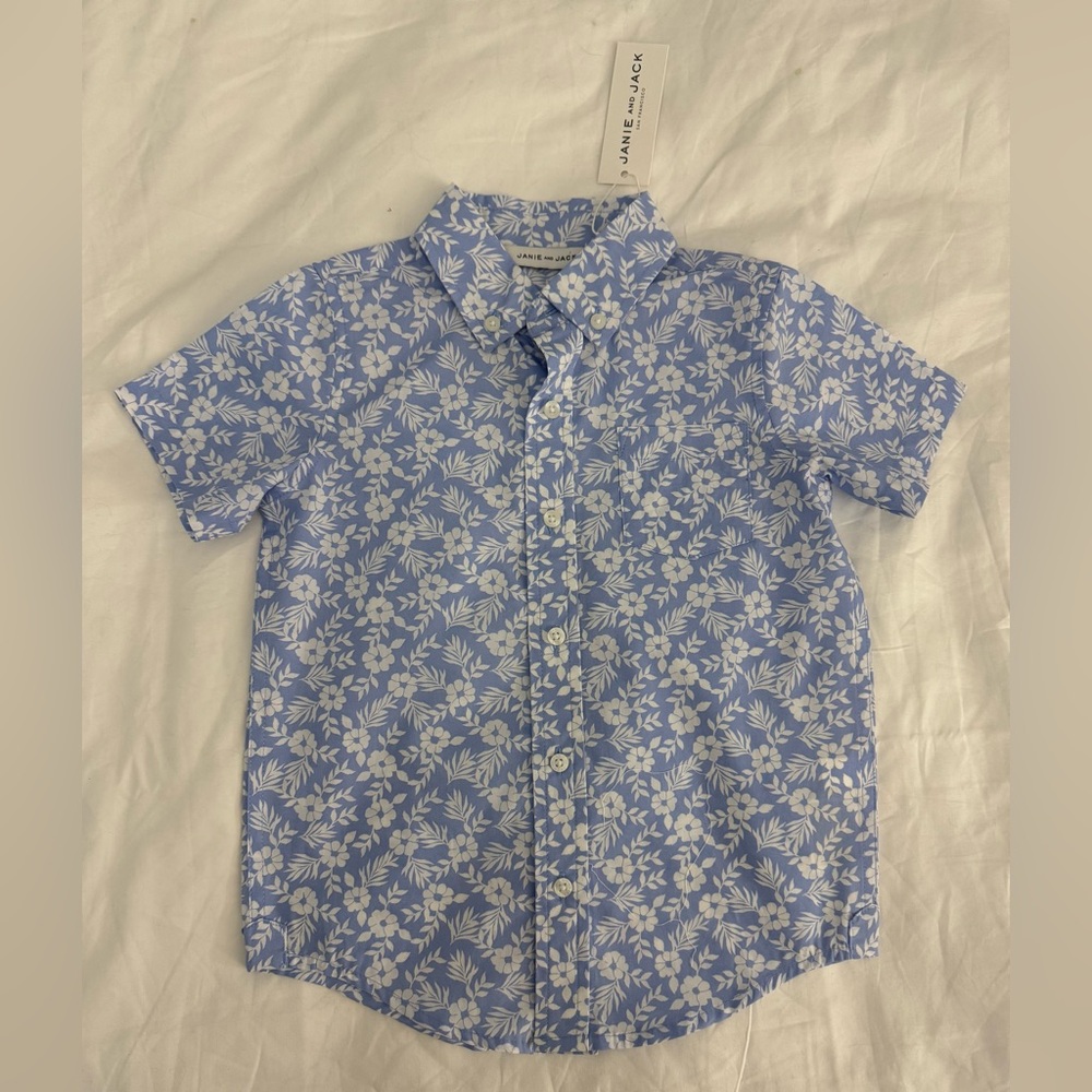 Janie and Jack White Floral Button Down Shirt - Picture 1 of 4